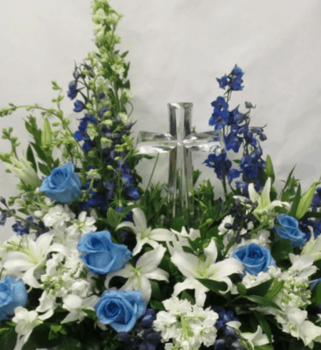 Crystal Cross With Blue and White Flowers